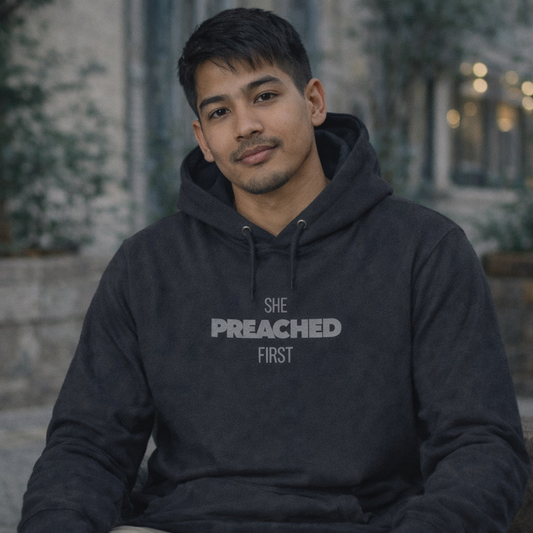 She Preached First — Comfort Colors Hoodie Tee